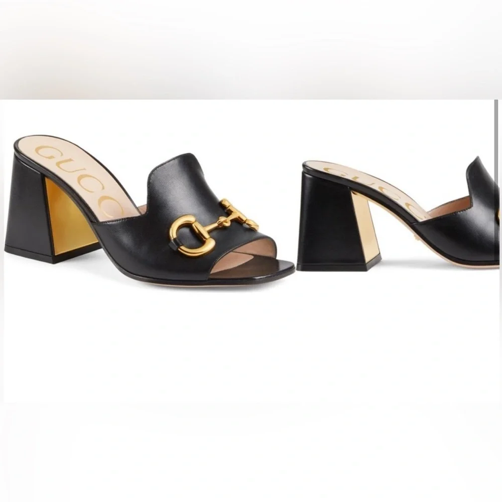 Gucci 38.5 (8.5) Black Nappa Mule Sandal Slide Baby Horsebit Retail $920 - Picture 4 of 13